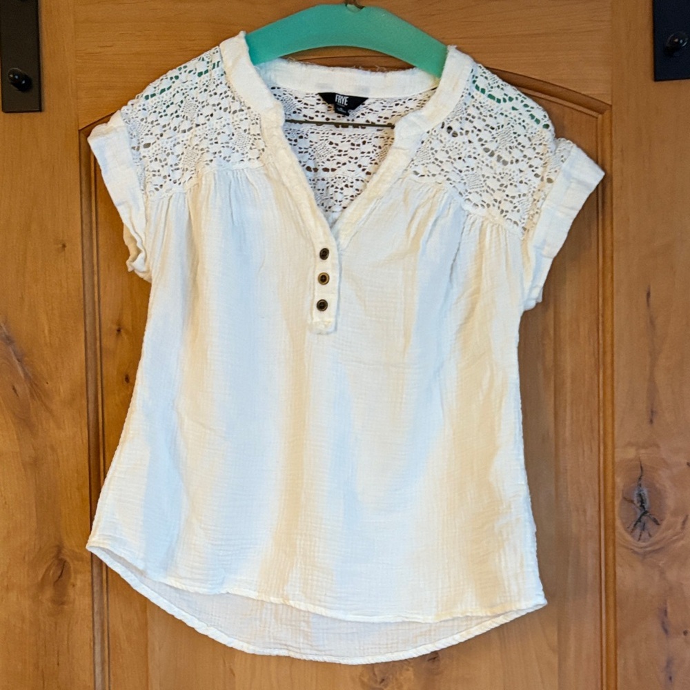 Frye White Crochet Accent Blouse